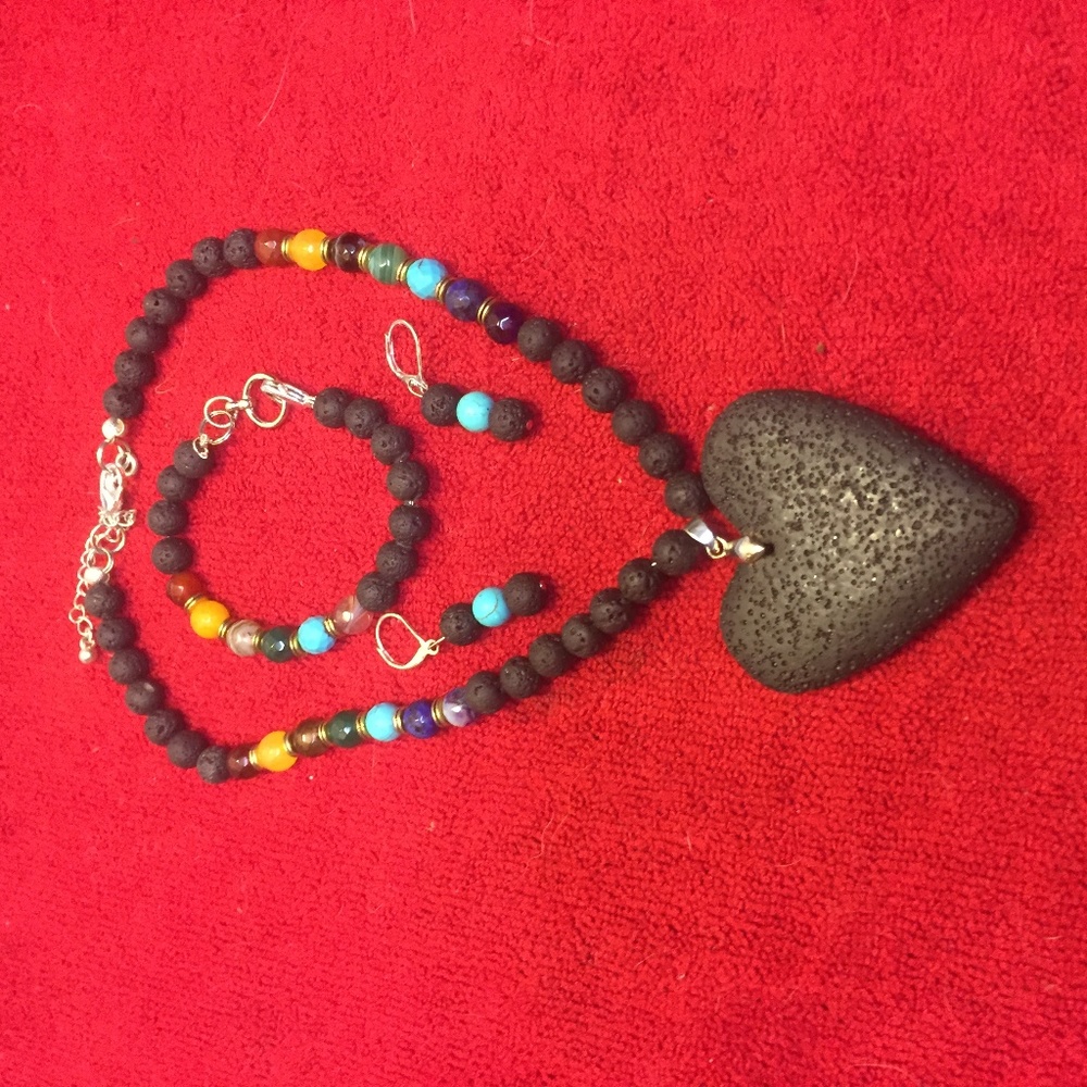 Hand Designed Lava rock Necklace Set